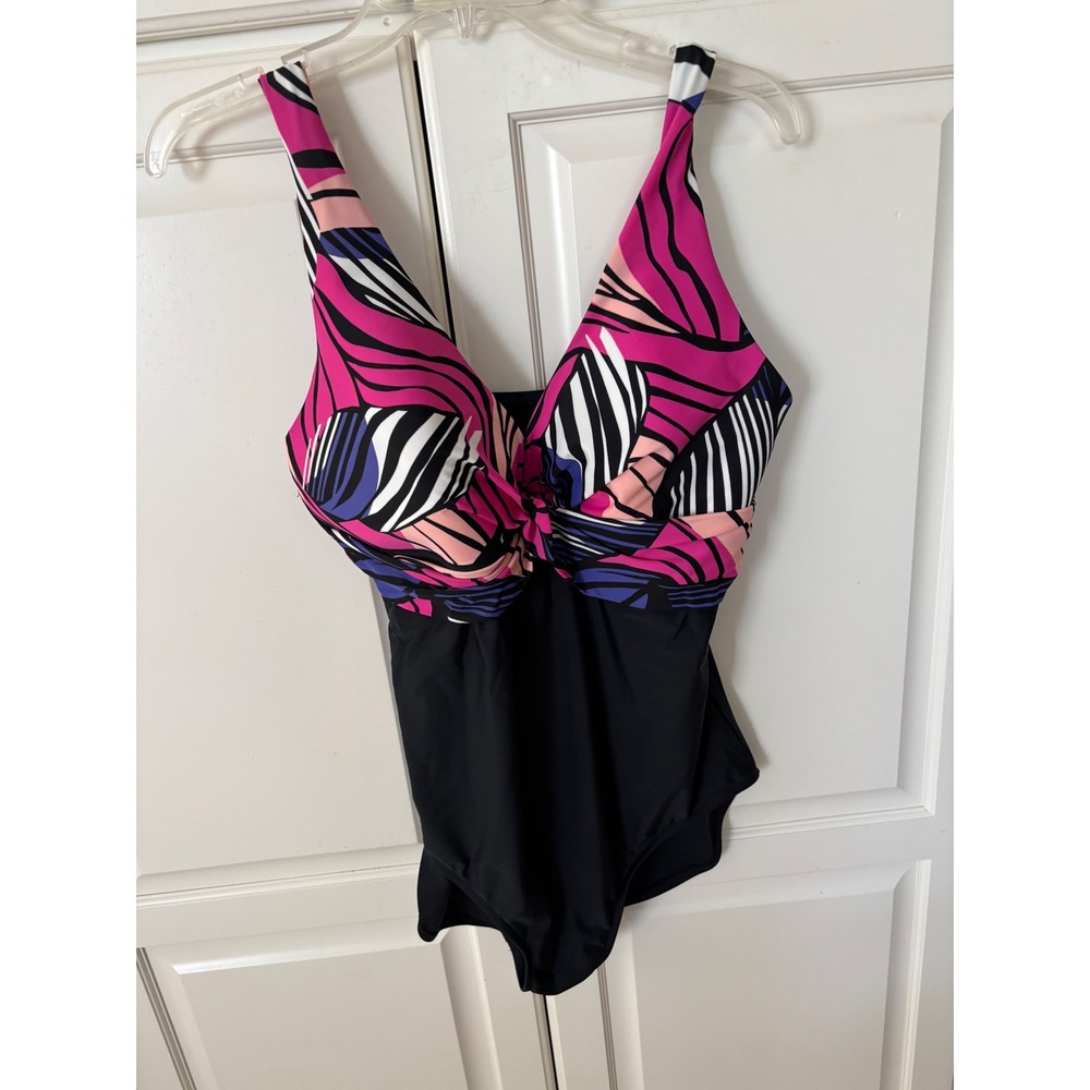 Maxine of Hollywood Womens Abstract Print One Piece‎ Swimsuit Black Pink Purple